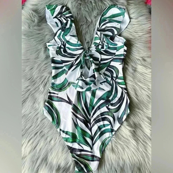 Swimsuit One Piece Swimwear Floral Printed Backless Bathing Suit Bodysuit Beach - Picture 5 of 9